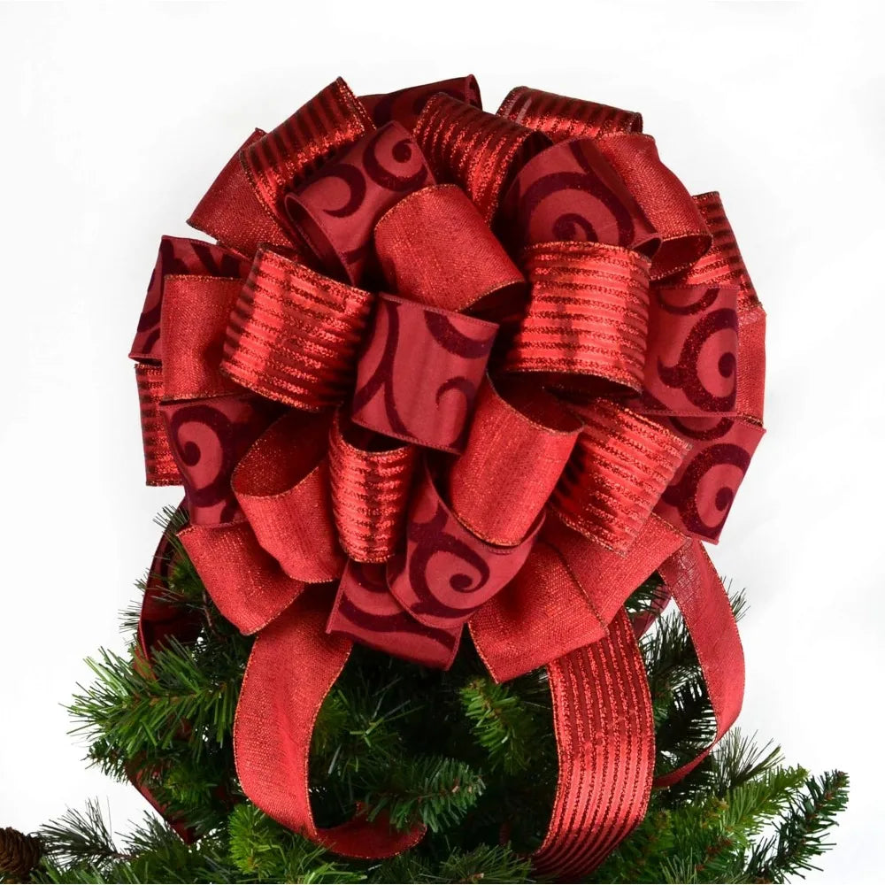 Christmas Tree Topper - Red - 12" Ribbon Tails