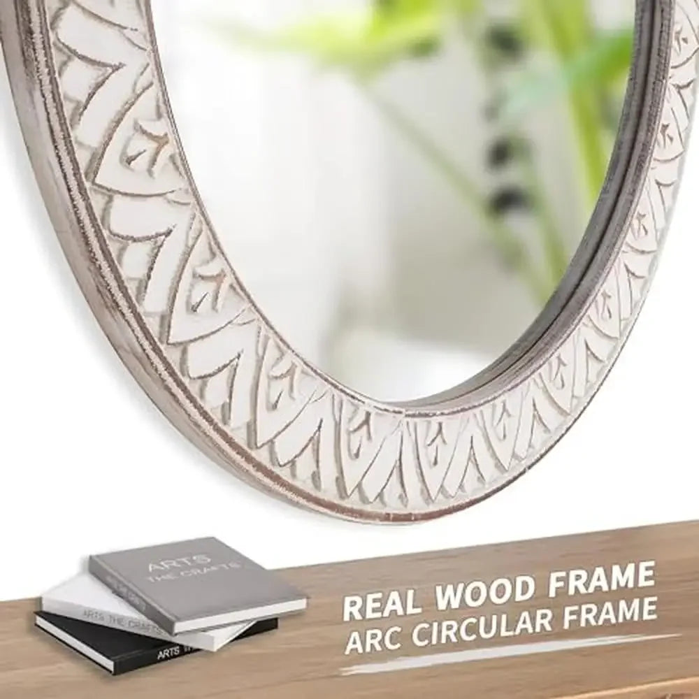 Farmhouse Rustic Decor - Mirror - White Wood Distressed Frame - 24"