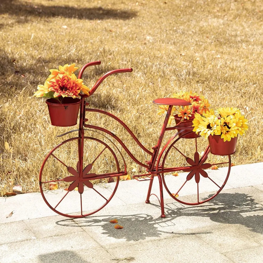 Plant Stand - Red Metal Bicycle - Indoor/Outdoor - Glitzhome - Patio & Garden Collection