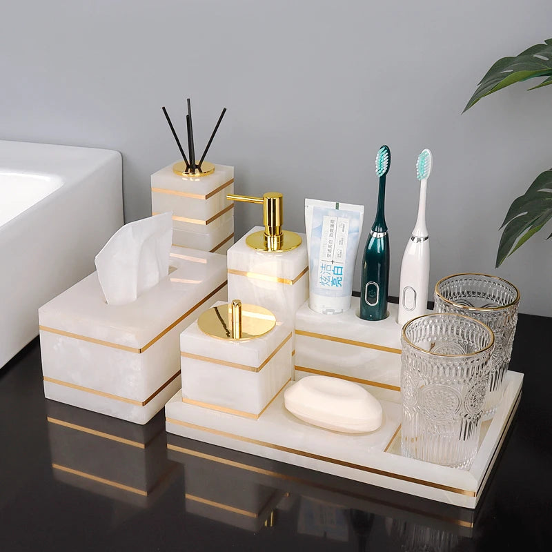 Bathroom Accessories White Onyx Set