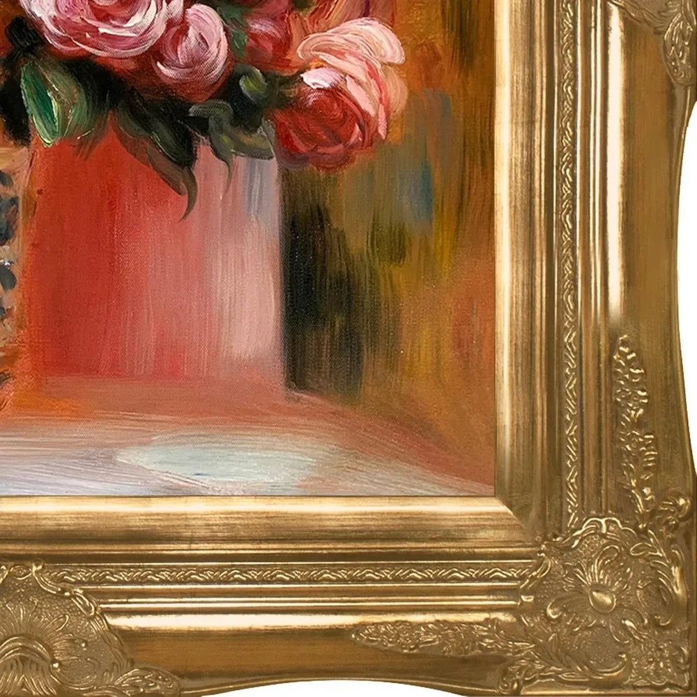 Renoir Oil Painting - Victorian Frame -  La Pastiche Roses in a Vase, 1914