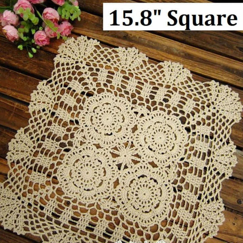 Crochet Table Cloth - Placemat - Handmade -  Beige & White