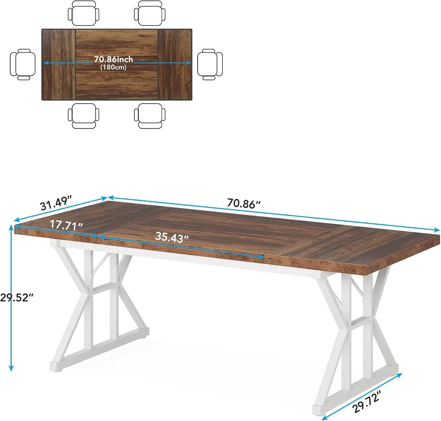 Dining Table For Six - Farmhouse Rustic Table - Kitchen Table For Six