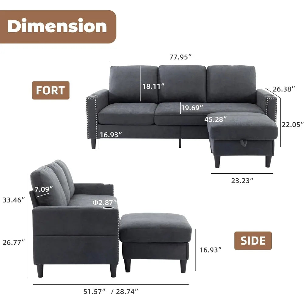 L Shaped Sectional Sofa & Ottoman