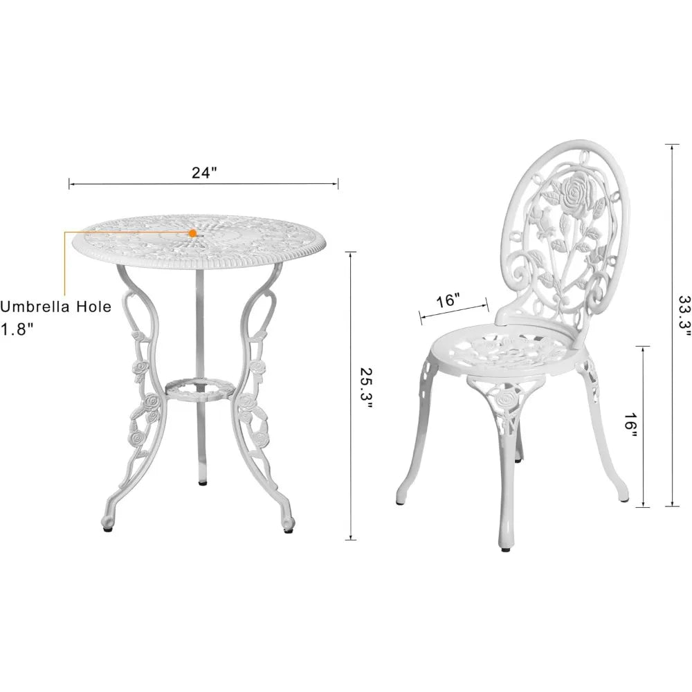 Bistro Set - 3pcs - White Rose Pattern