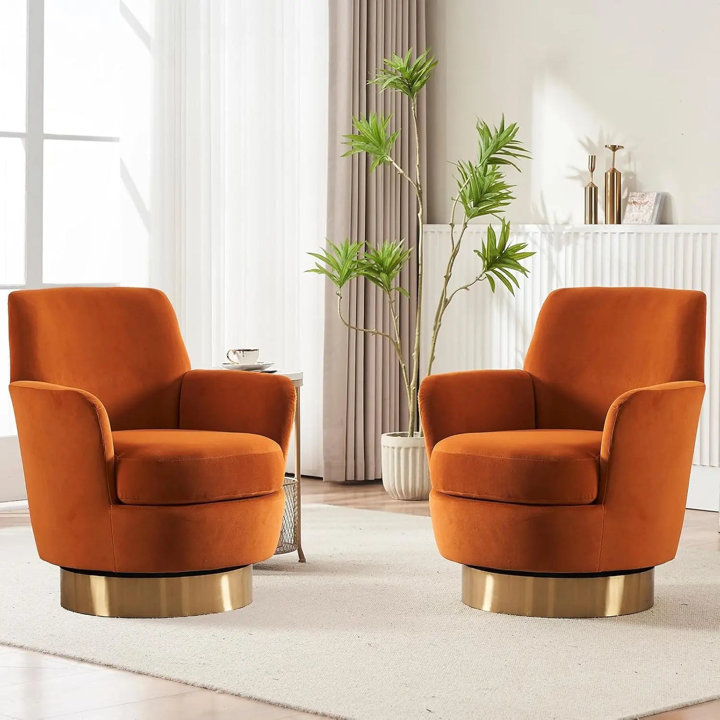 Barrel Chair Set *2Pcs - 360 Degree Swivel - Upholstered