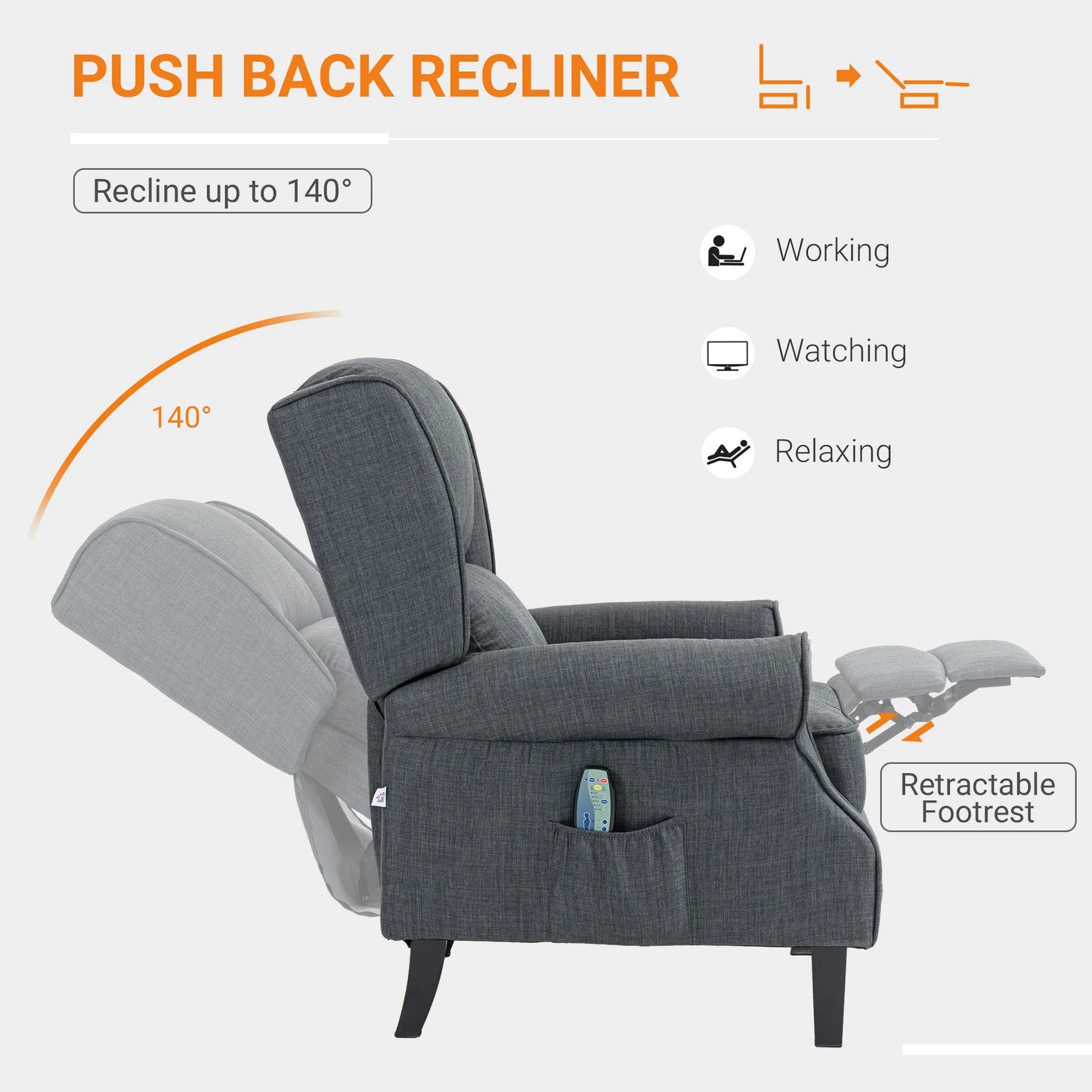 Recliner, Heated Massage w/Remote Control ~ Homcom