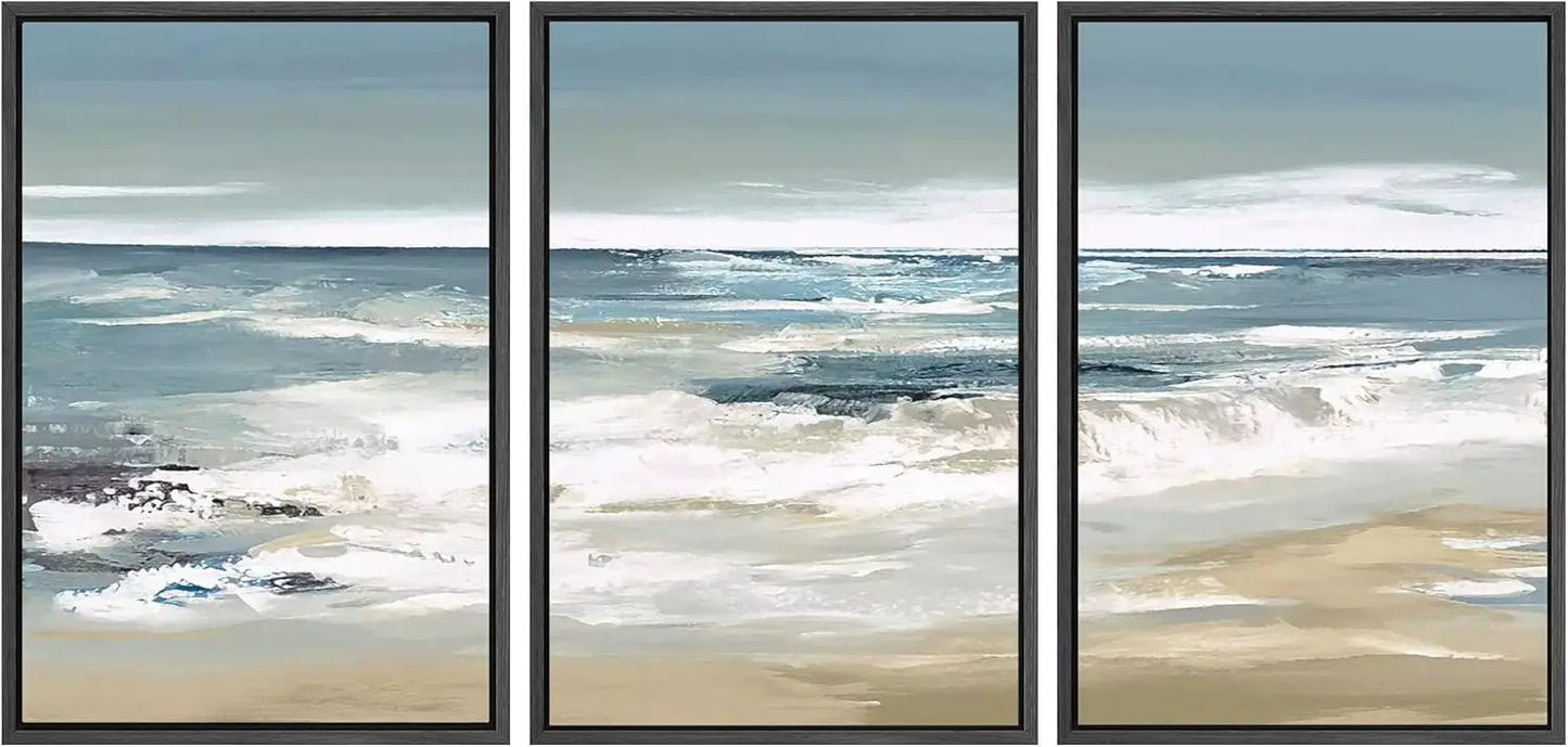 Canvas Prints *3Pcs Mural - Framed - Beach Shore Illustrations