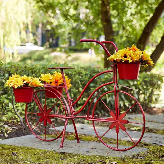 Plant Stand - Red Metal Bicycle - Indoor/Outdoor - Glitzhome - Patio & Garden Collection