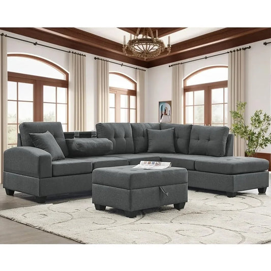 Sectional Sofa Set with Ottoman