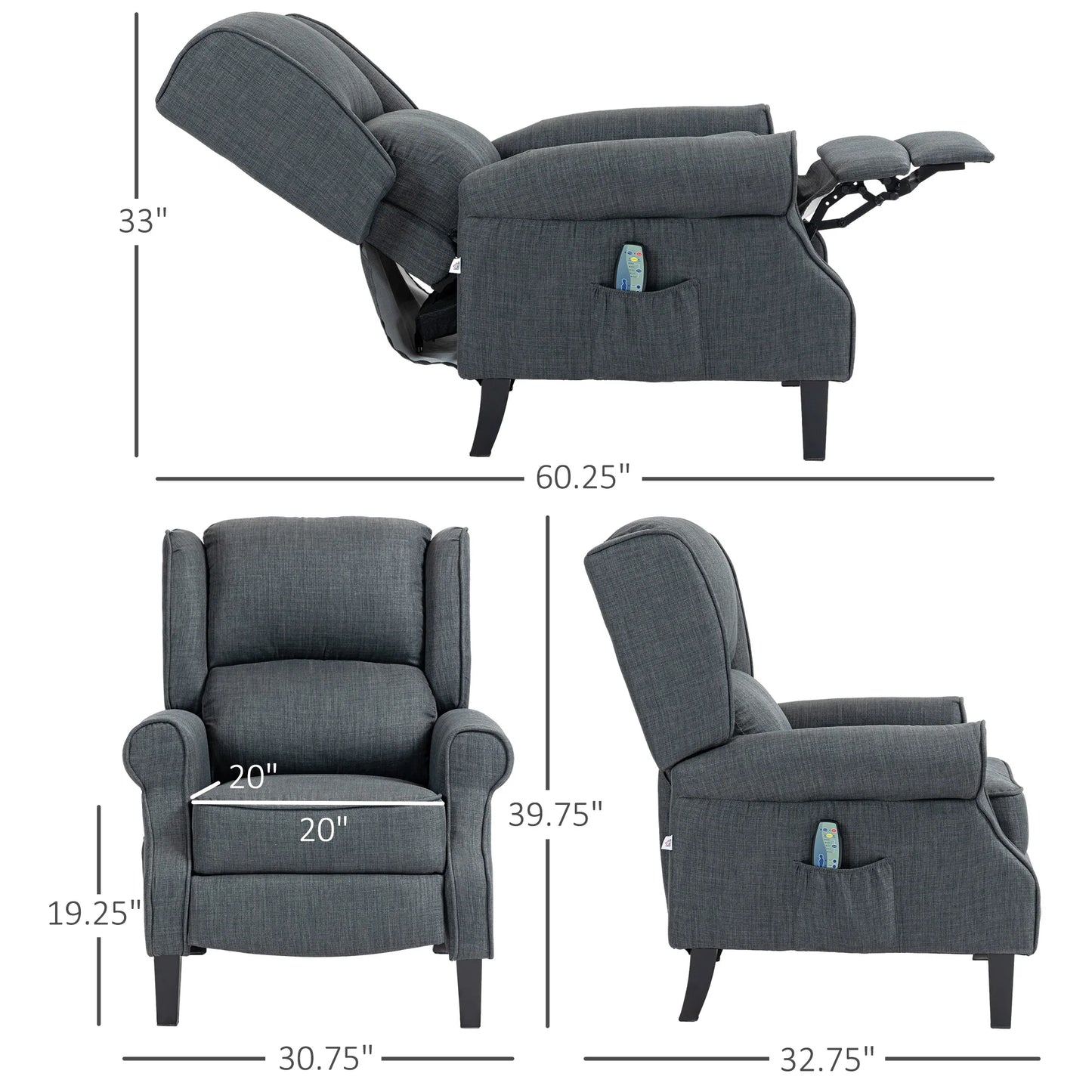 Recliner, Heated Massage w/Remote Control ~ Homcom