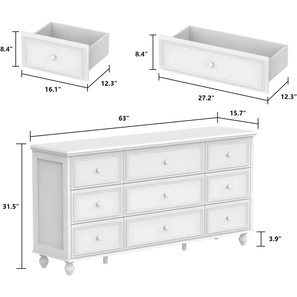 Dresser Drawers - Chest - Cabinet - 9 Drawers - Home Storage Solutions