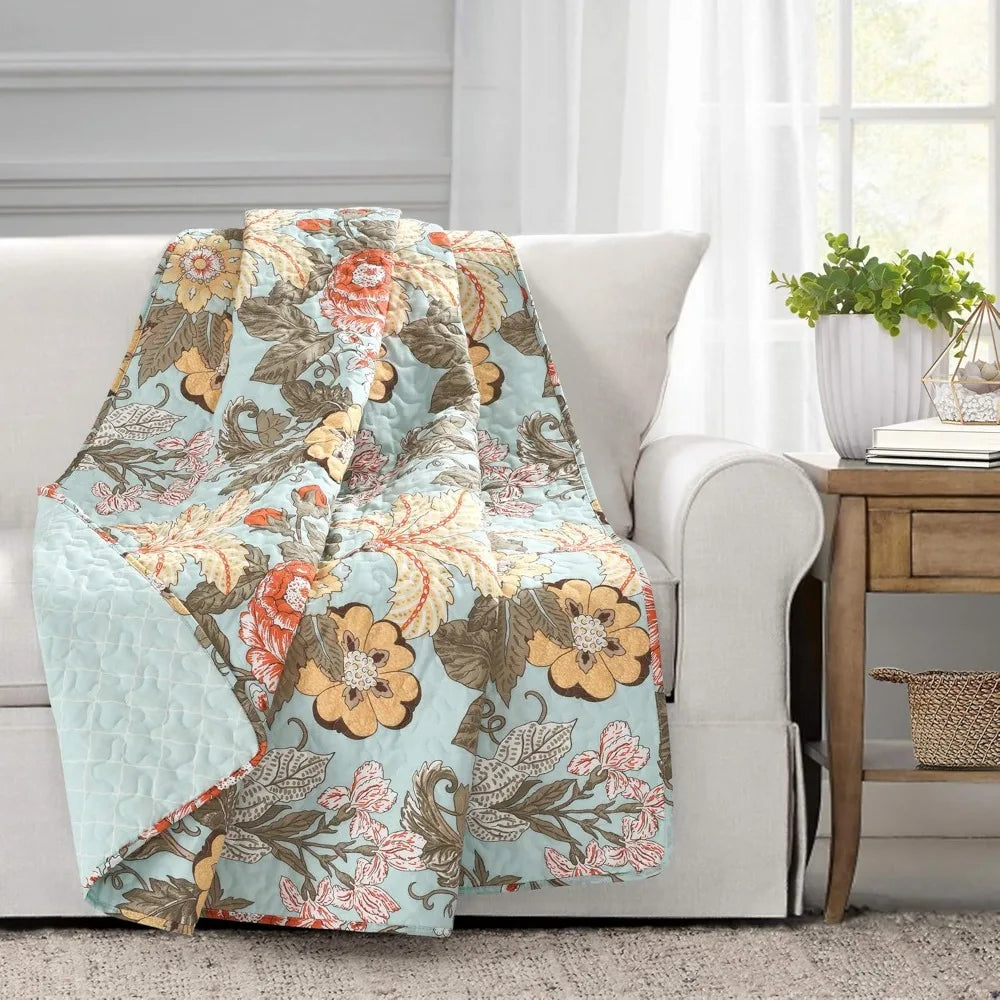 Cotton Boho Throw Blanket - Reversible - Vintage Country Cottage