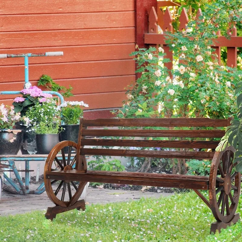 Wagon Wheel Wooden Bench