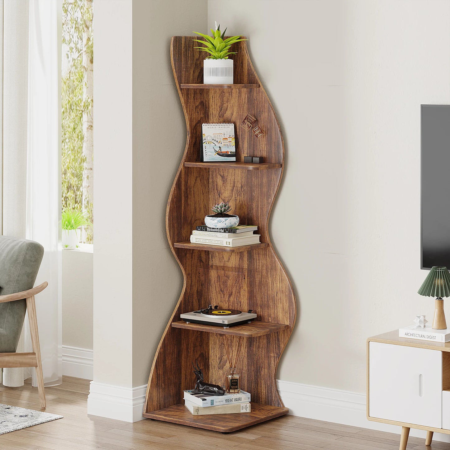 Corner BookShelf - Five Tier - Unique Decor - Tribesigns Brand