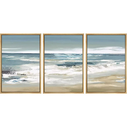 Canvas Prints *3Pcs Mural - Framed - Beach Shore Illustrations