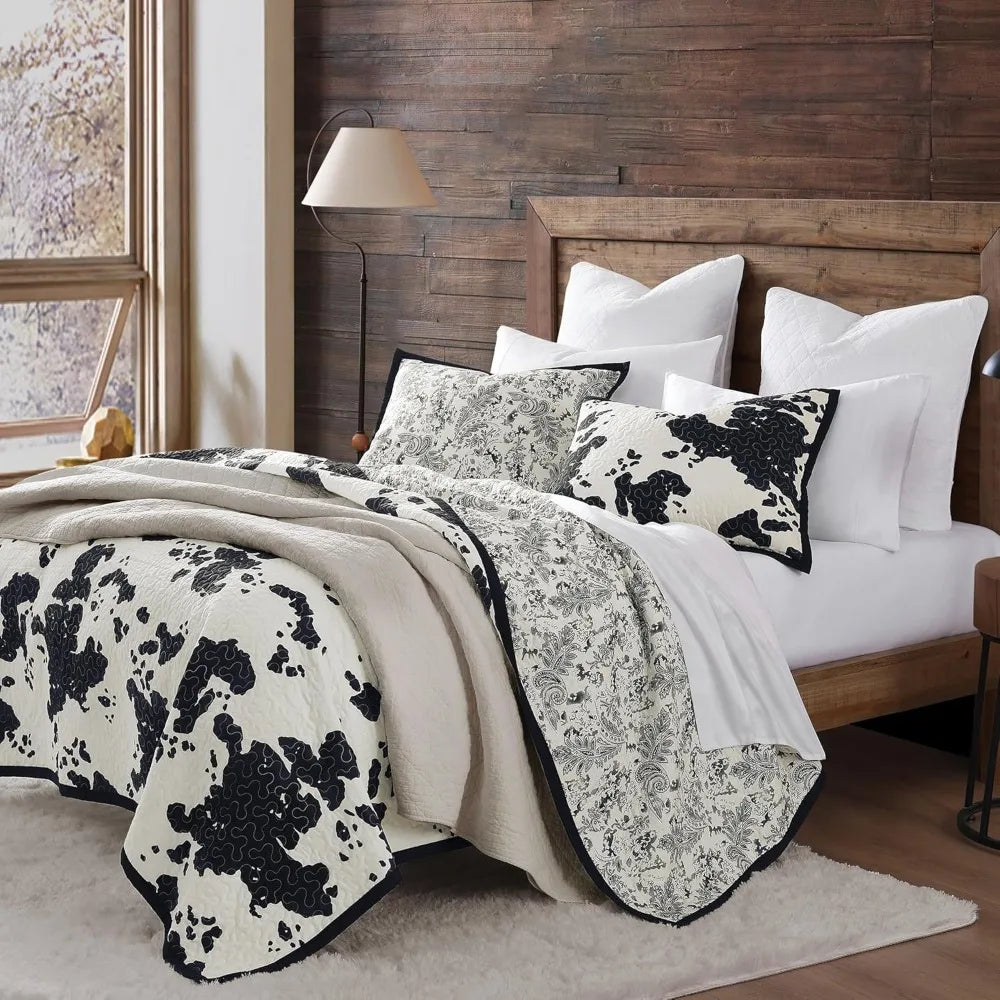 Quilt Set *3Pcs - Indigo Hill by HiEnd Accents Clara Cow Print - Country & Western