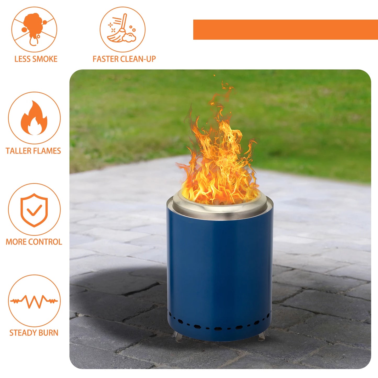 Smokeless Table Top Fire Pit - 7.1" Diameter, 9.7" H - Blue