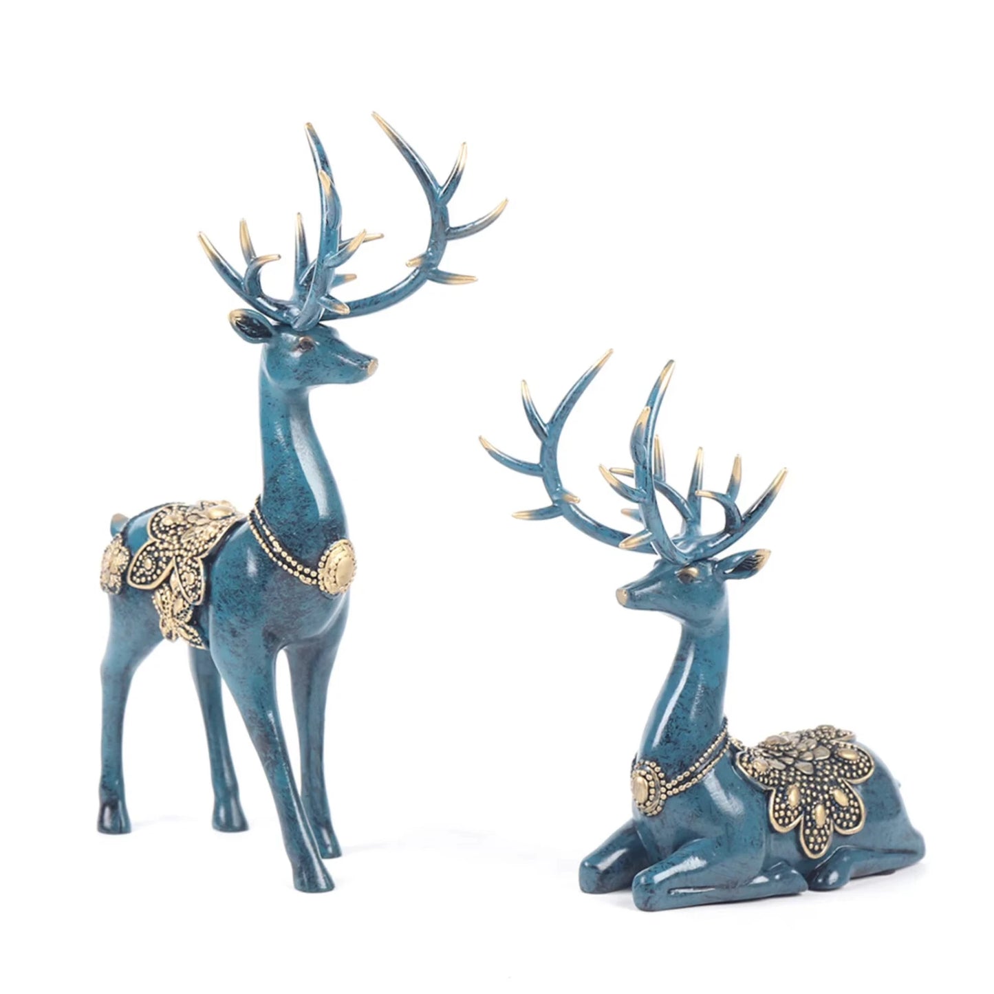 Christmas Reindeer - Holiday Decorations - Resin Figurines Blue