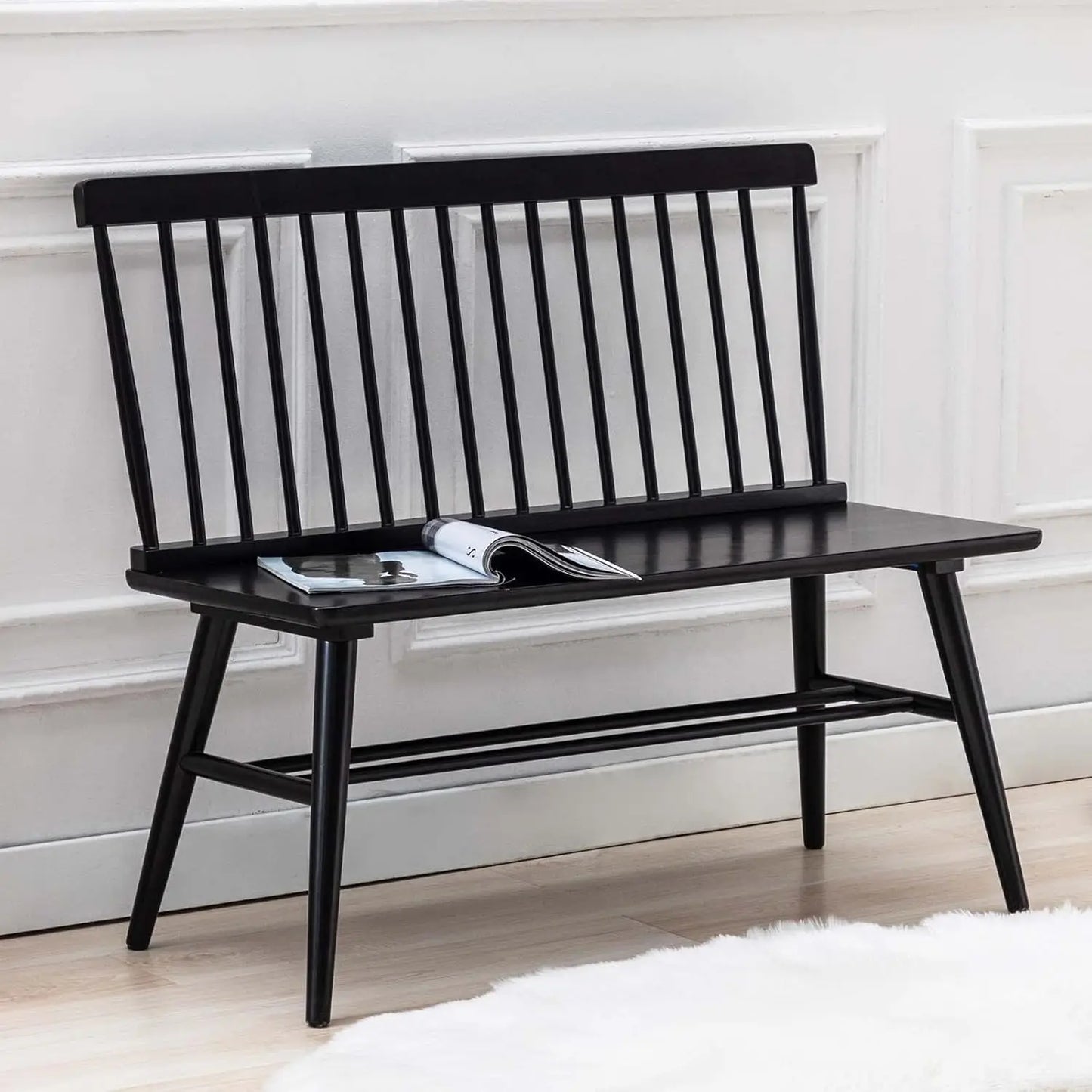 Wood Windsor Spindle Black Bench ~ Duhome Brand