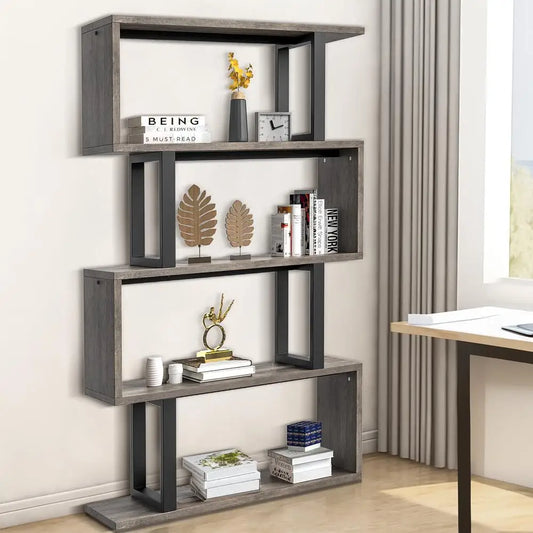 Bookcase 5 Tier - Geometric Wooden Storage Organizer - Modern Home Decor