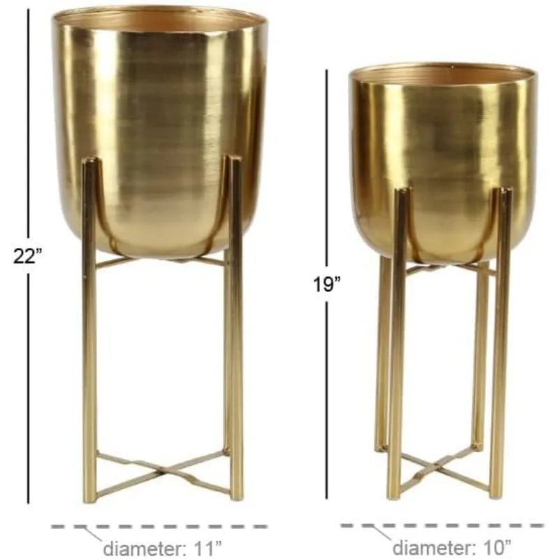 Metal Plant Stands & Pots - Indoor Outdoor - Gold Finish - 19" & 22" Height