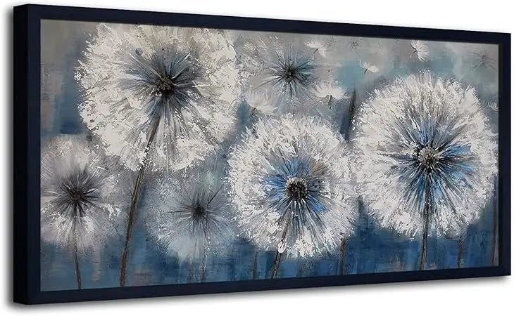 Canvas Print Wall Art - Black Frame - Dandelion, White Flora, World Map - Home Decor