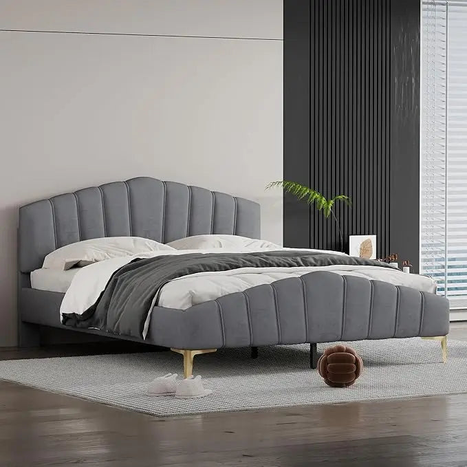 Platform Bed Frame - Queen Size - Teddy Fleece Upholstery