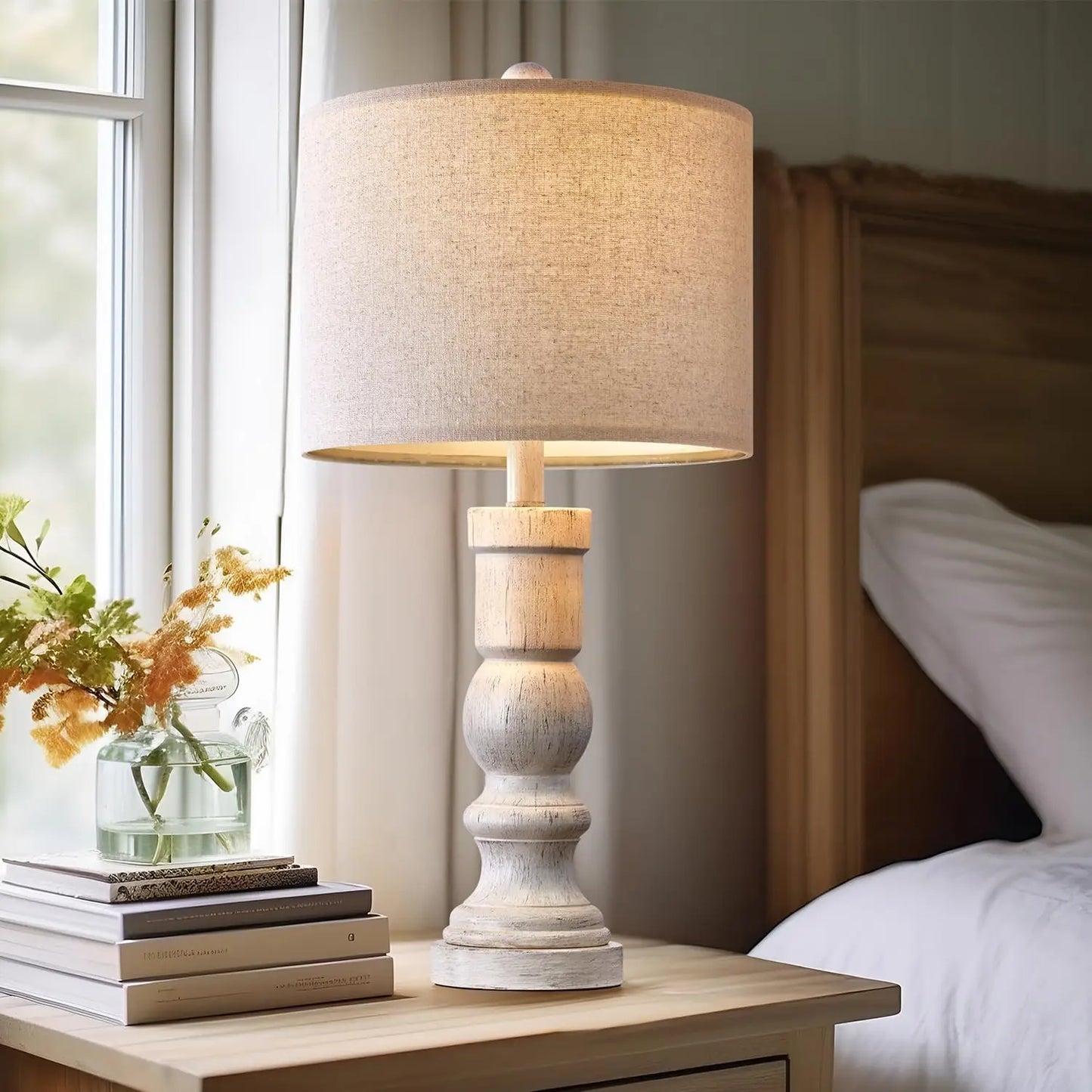 Table Top Lamp Set *2Pcs - Charging Station w USB Ports - Vintage Farmhouse