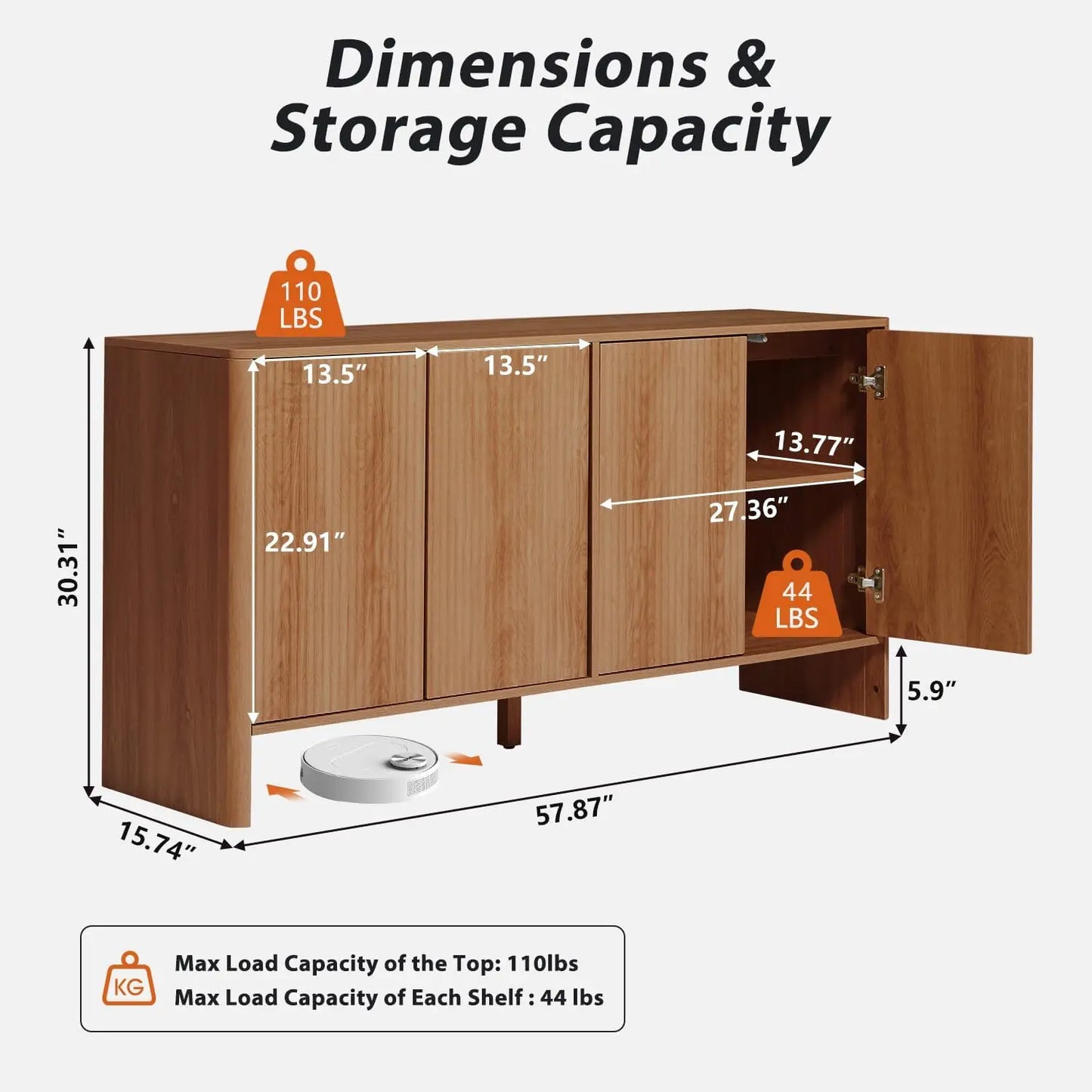 Credenza - Buffet Cabinet - Fluted Design - Home Storage Solutions