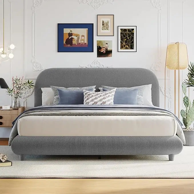 Platform Bed Frame - Queen Size - Teddy Fleece Upholstery