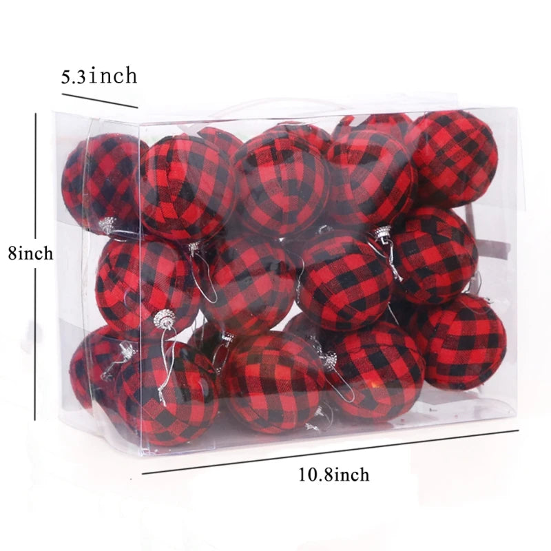 Christmas Tree Ornaments - Buffalo Plaid Design - 24 Pcs