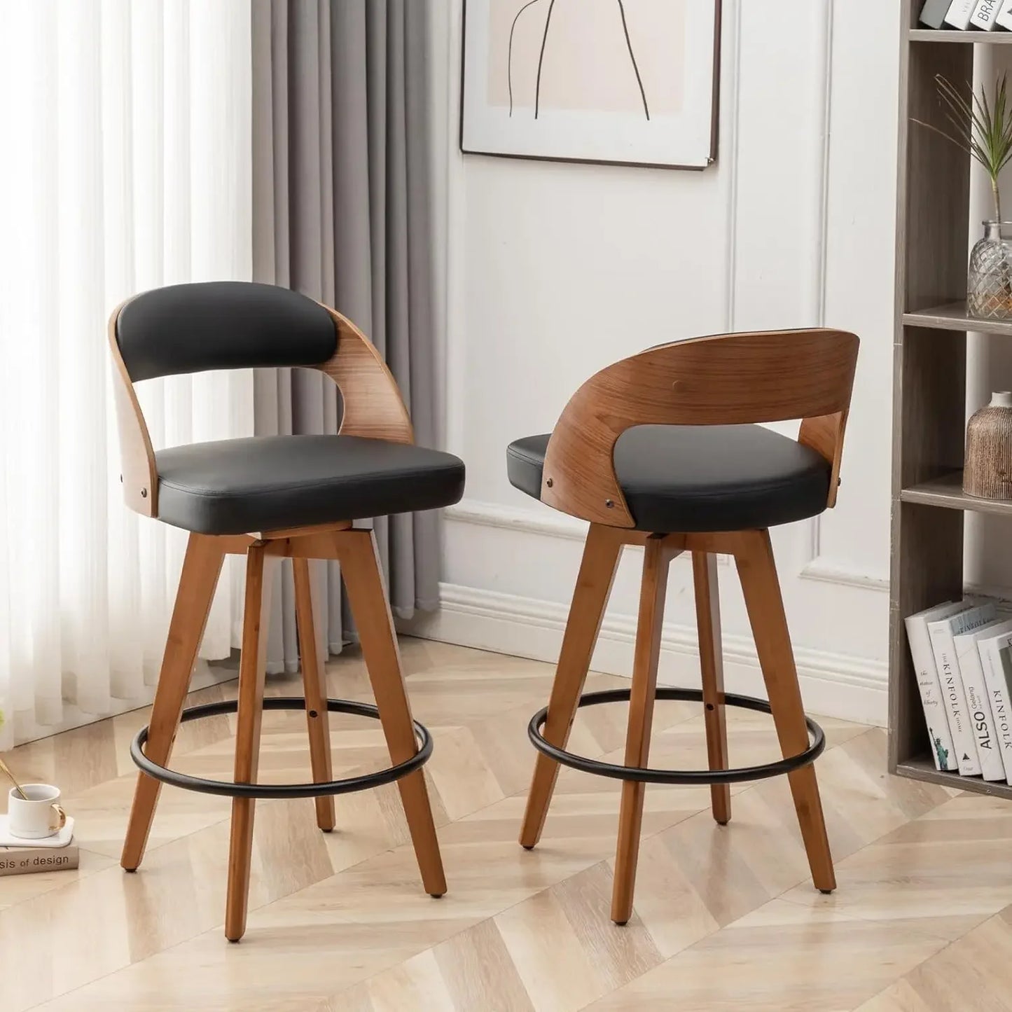 Bar Stool Set *2Pcs - Bar Chairs - 360 Swivel - Kitchen Island Seating