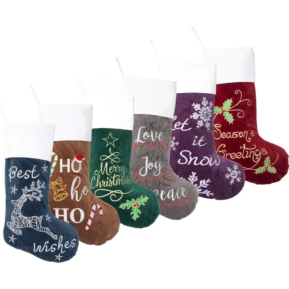 Christmas Stocking Set 6Pcs - Velvet Embroidery - Quilted Lining