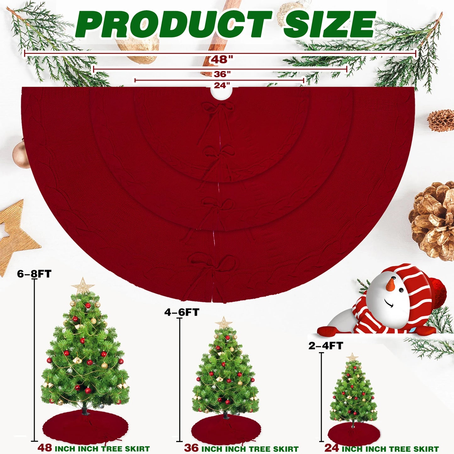 Christmas Tree Skirt - Cable Knit w/Ties - Seasonal Home Decor