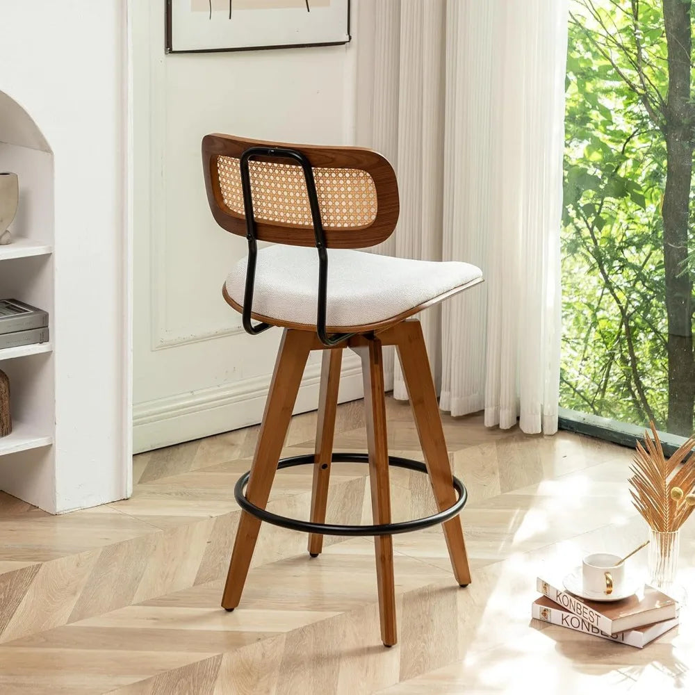 Bar Stools - Bar Chairs - Rattan Backrest - Swivel