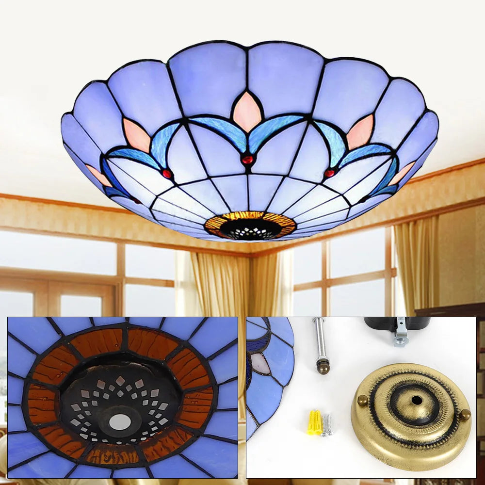 Tiffany Romance Style Stained Glass - Ceiling Flush Mount