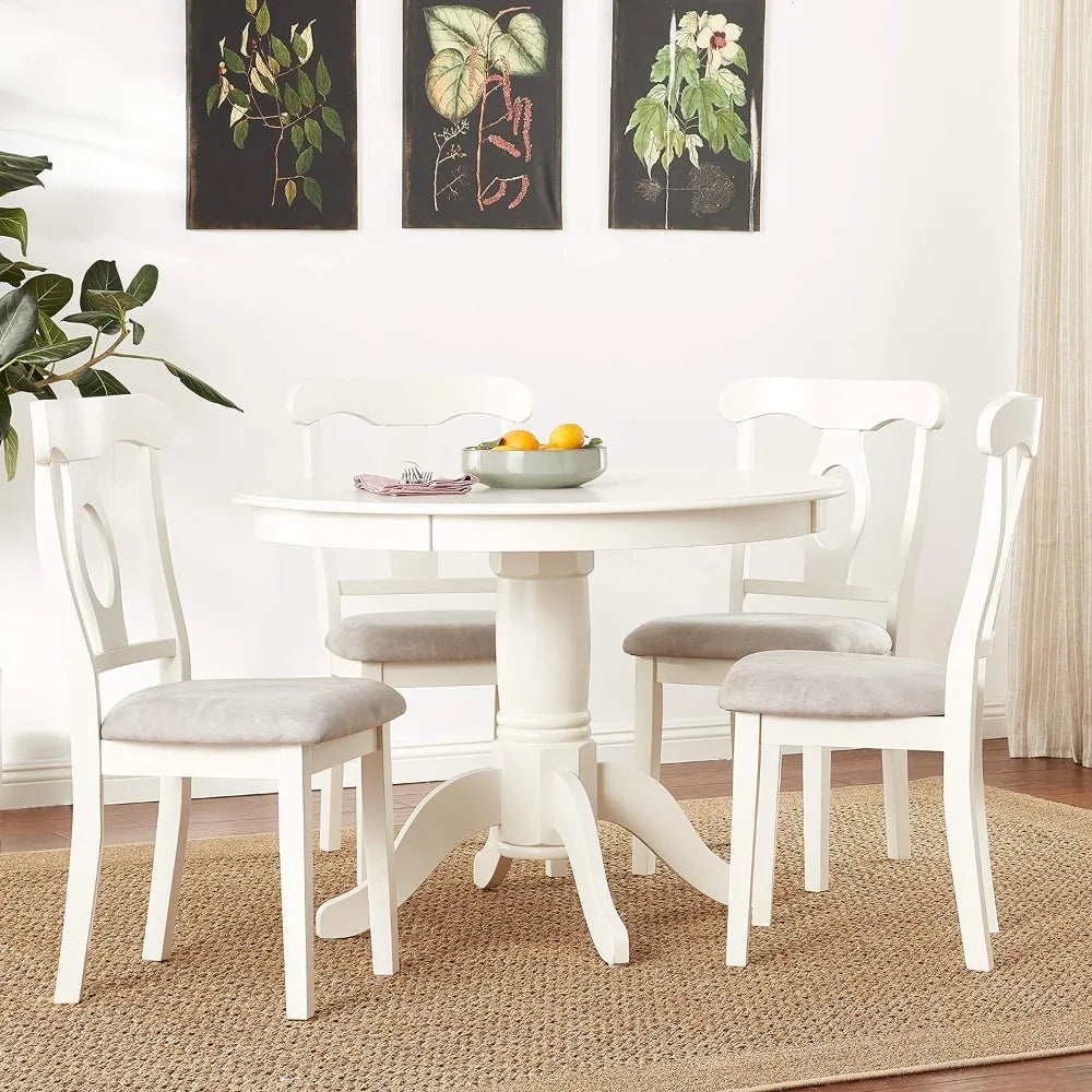 Dining Set *5Pcs - Round Pedestal Table - 4 Chairs - White/Grey