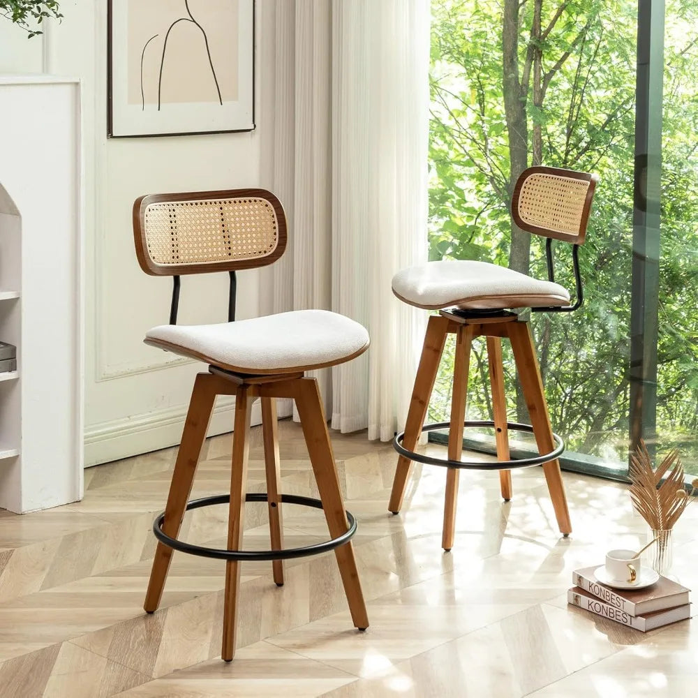 Bar Stools - Bar Chairs - Rattan Backrest - Swivel