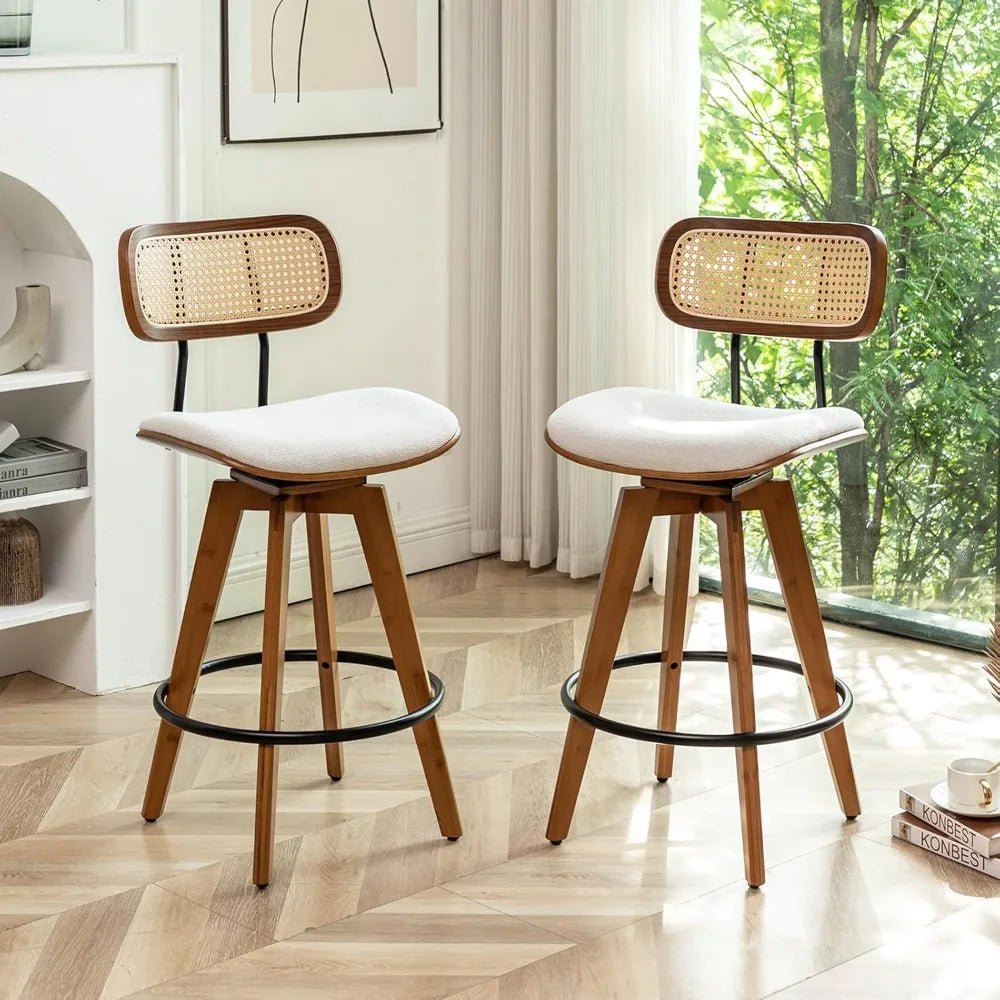 Bar Stools - Bar Chairs - Rattan Backrest - Swivel