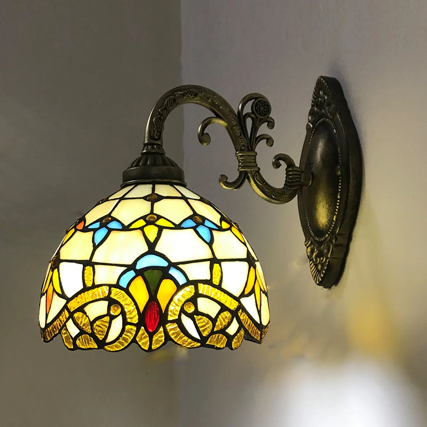 Wall Sconce - Painted Stained Glass Shade - Wall Mount Lighting Fixture