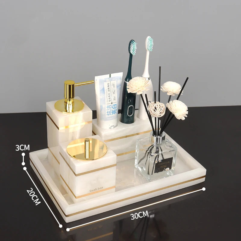 Bathroom Accessories White Onyx Set