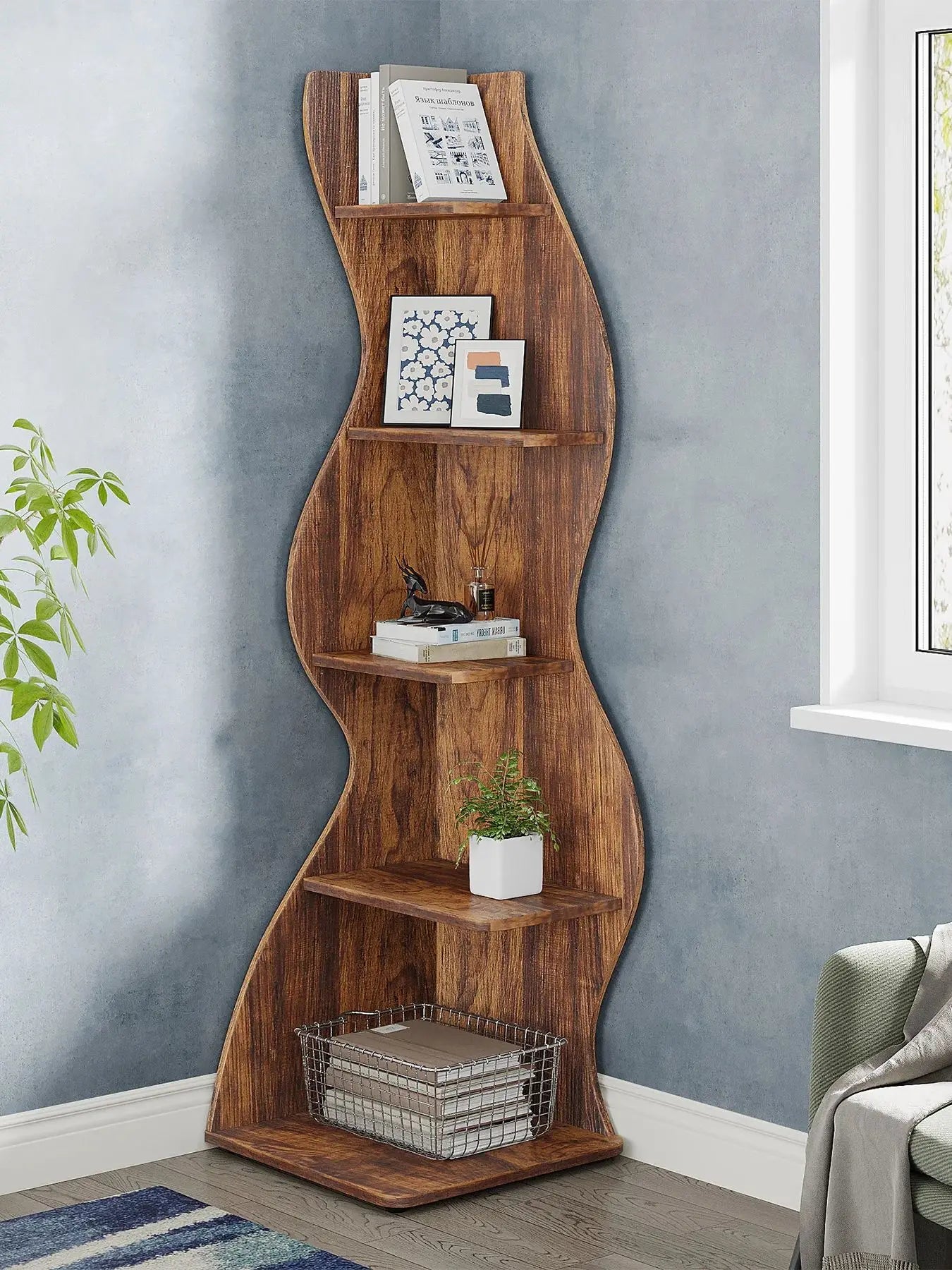 Corner BookShelf - Five Tier - Unique Decor - Tribesigns Brand