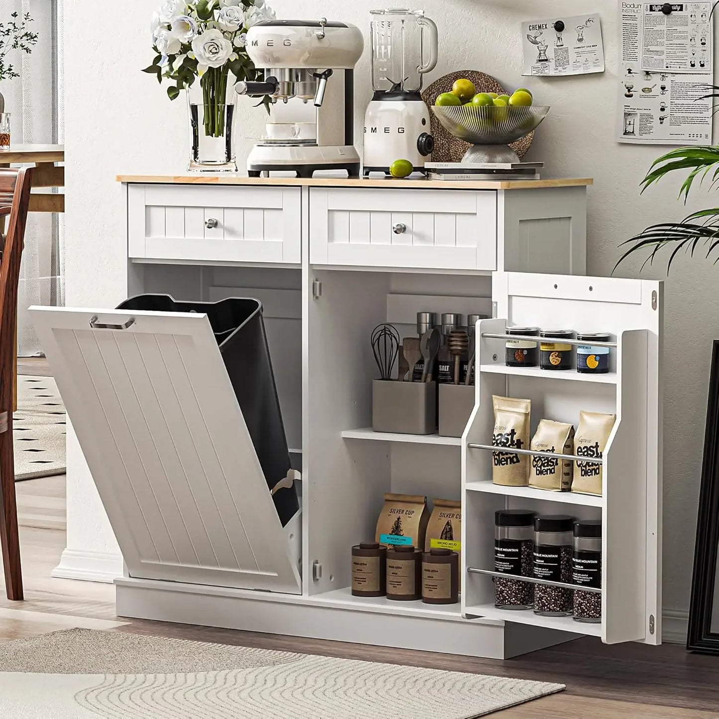 Kitchen Cabinet Pantry - Tilt Open Bin - Cabinet & Drawers - Freestanding