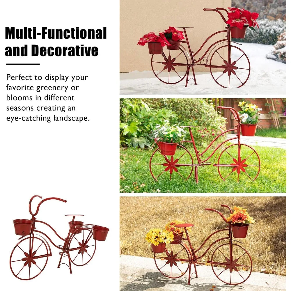 Plant Stand - Red Metal Bicycle - Indoor/Outdoor - Glitzhome - Patio & Garden Collection