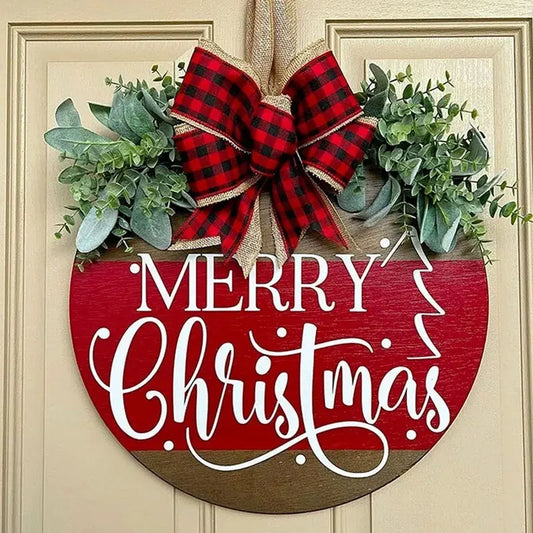 Merry Christmas Wooden Wreath - 12" - Red, Green, White