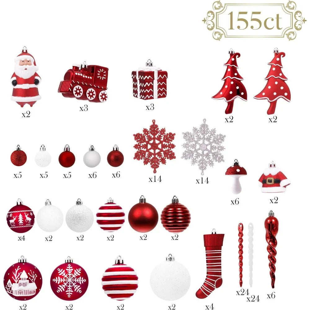 Christmas Tree Ornaments Set *155 Pcs Bulk - American Traditional Theme