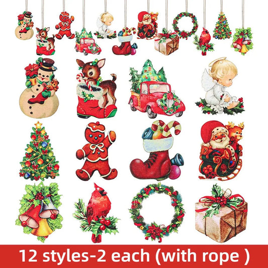 Christmas Ornament Set *24Pcs -  Wooden Farmhouse Style