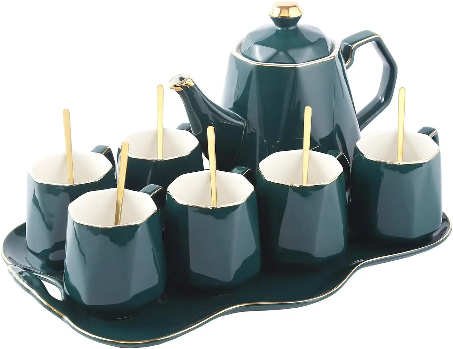 Coffee & Tea Carafe Set *14Pcs - Gold Trim Cups - Spoons Included