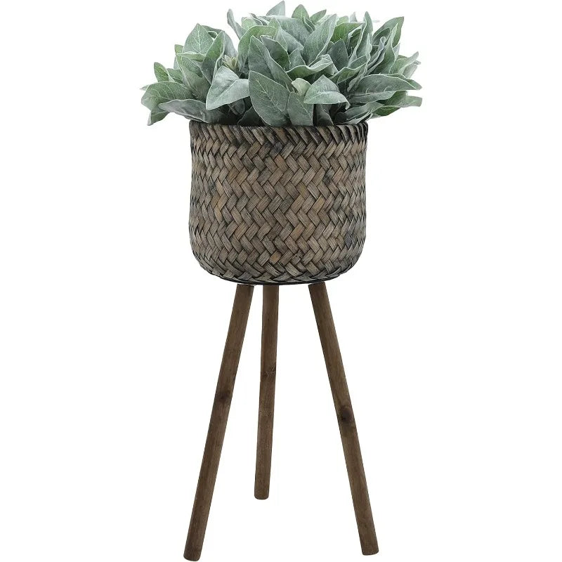 Planter Set *2Pcs - Bamboo Wood - Indoor Outdoor - Tripod Legs - Baskets - 19" 23"